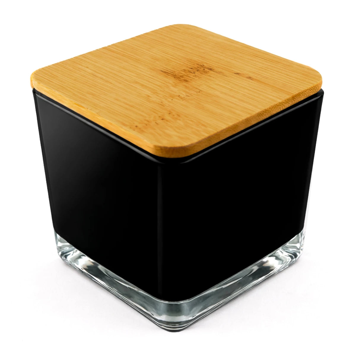 Set 330ml Glasgow Vaso cuadrado de vidrio para velas Negro Brillante + Tapa de Bambú Cuadrada con Anillo de Silicón - Candle Craft
