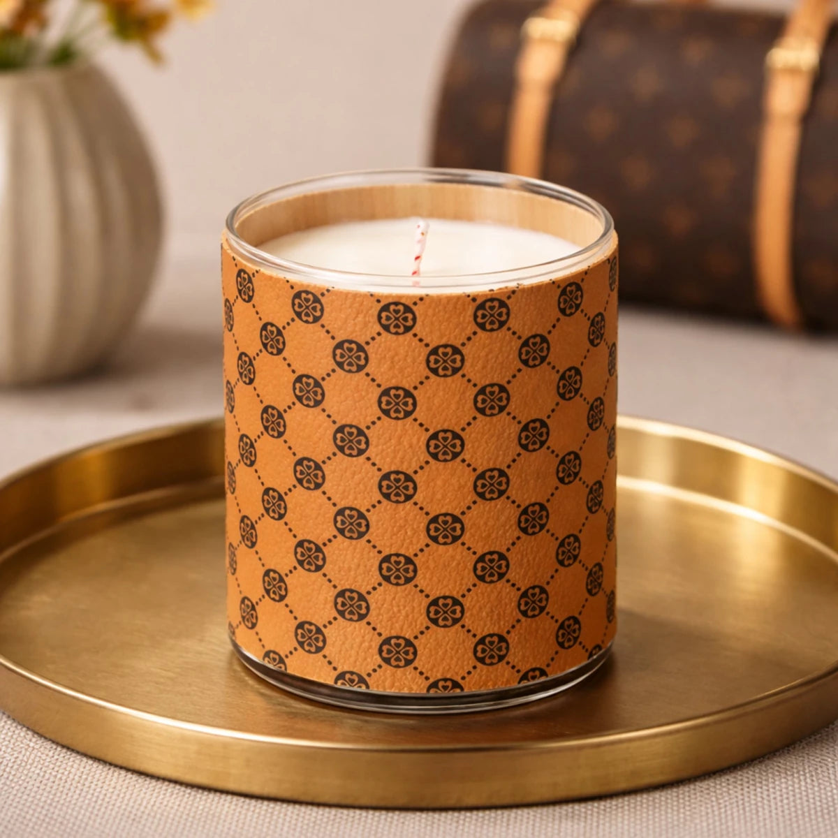 Set 560ml Mónaco Vaso de Vidrio para Velas - Frasco con Funda Decorativa Naranja con Negro - Candle Craft