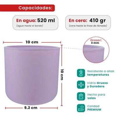 Set: 6 Colores Pastel de Valencia 520ml Vaso de Vidrio para Velas con Base Redondo - Candle Craft