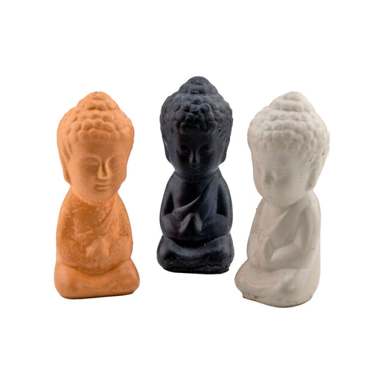 Set Zen de 3 Monitos Buda – Terracota, Negro, Café y Blanco – Figuras Decorativas Minimalistas | Accesorios Zen para Espacios de Bienestar y Meditación - Candle Craft