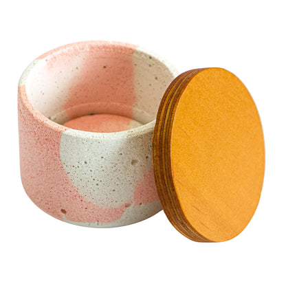 130ml - Carrara Vaso de Concreto para velas con Tapa de Madera - Marmoleado Rosa Blanco