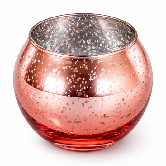Votivos Portavelas Pecera - Vaso de vidrio para velas redonda - Oro Rosado con Salpicaduras - Candle Craft