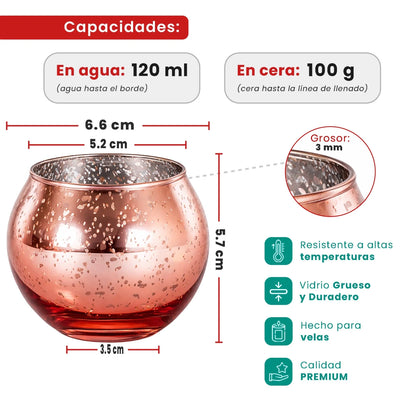 Votivos Portavelas Pecera - Vaso de vidrio para velas redonda - Oro Rosado con Salpicaduras - Candle Craft