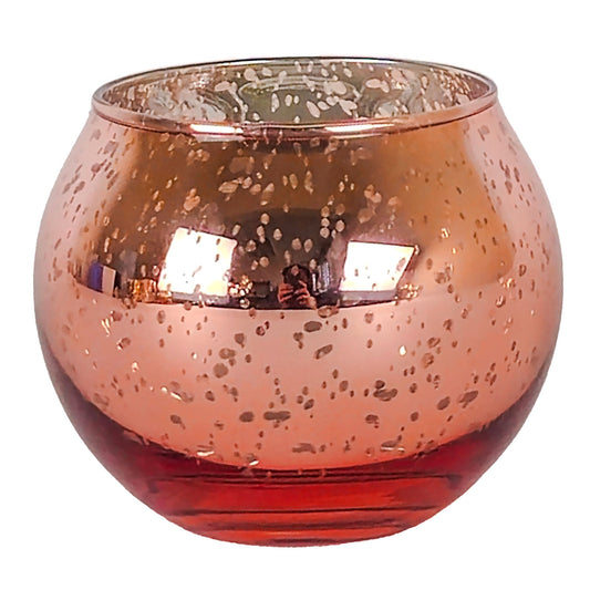 Votivos Portavelas Pecera - Vaso de vidrio para velas redonda - Oro Rosado con Salpicaduras - Candle Craft