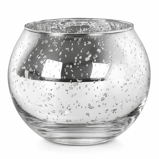 Votivos Portavelas Pecera - Vaso de vidrio para velas redonda - Plata con Salpicaduras - Candle Craft