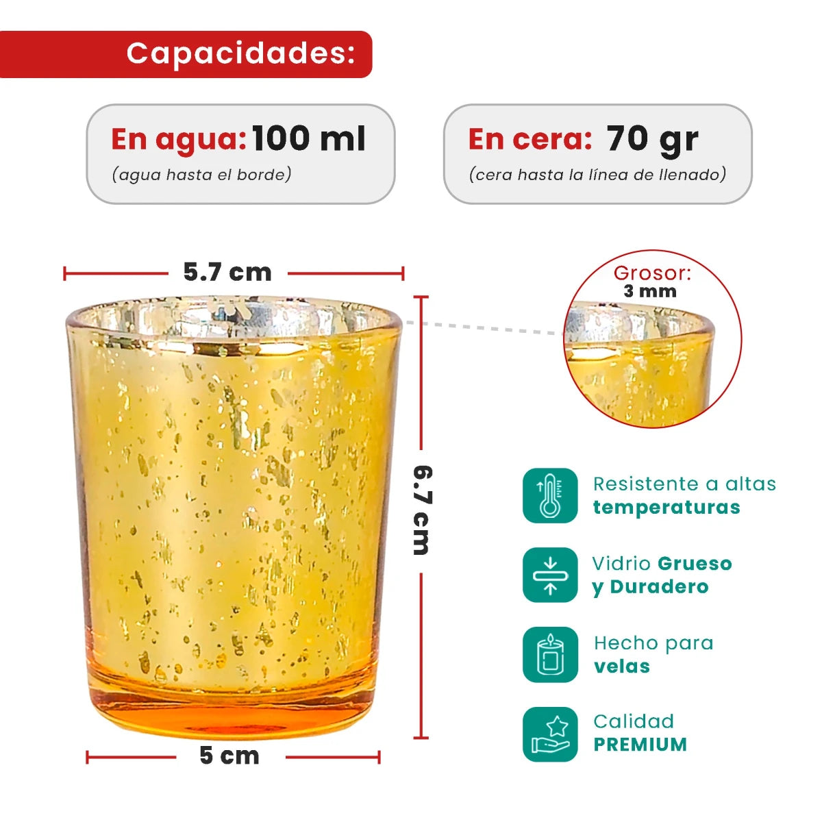 Votivos Portavelas Vaso de vidrio para velas - Dorado con Salpicaduras - Candle Craft