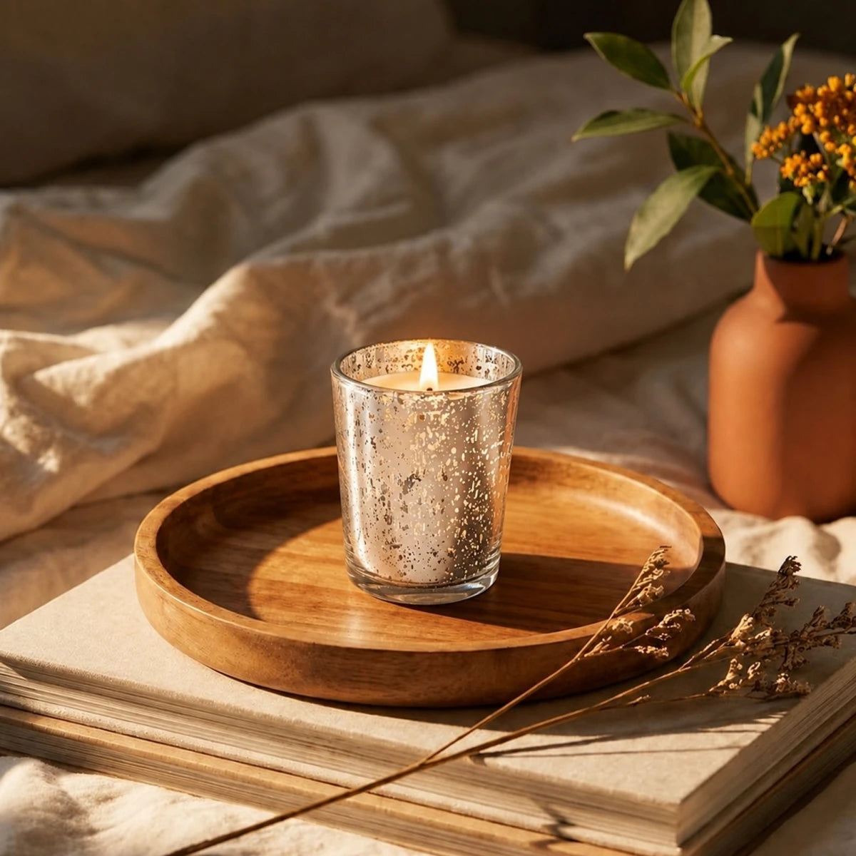 Votivos Portavelas Vaso de vidrio para velas - Frasco Plata con Salpicaduras - Candle Craft
